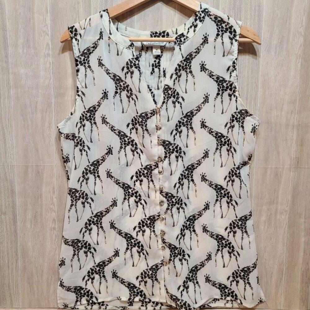 Croft & Barrow Giraffe Print Sleeveless Blouse Womens Medium V-Neck Shirt Top M